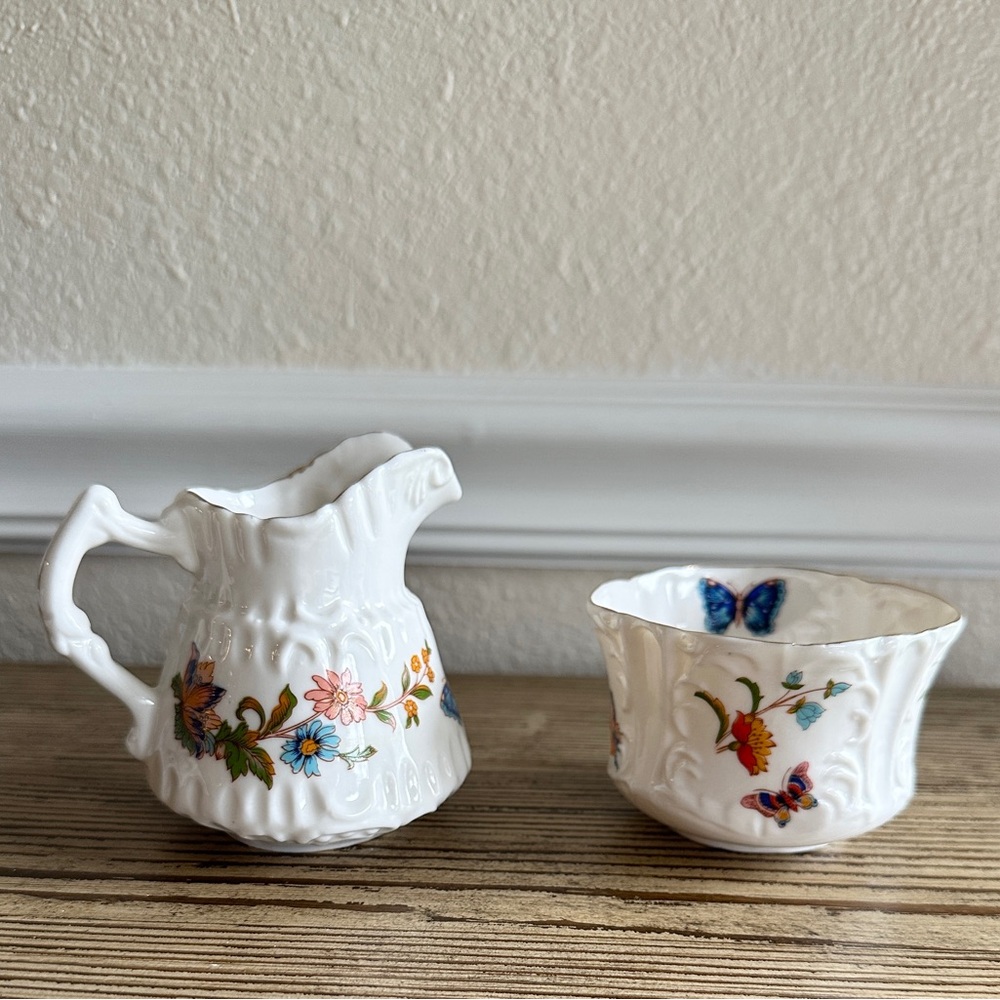 Aynsley Mini Creamer and Mini Open Sugar Cottage Garden Fine English Bone China